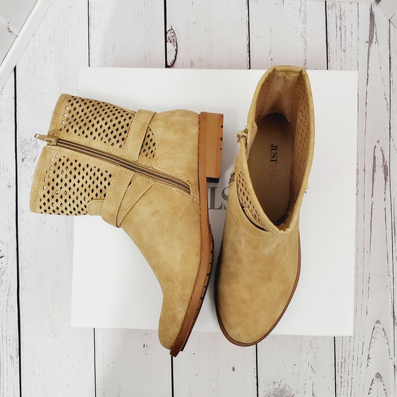 Just Fab Telia Ankle Faux Tan Suede Mesh Heel Buckle Boot Booties Size: 8 - Picture 4 of 12